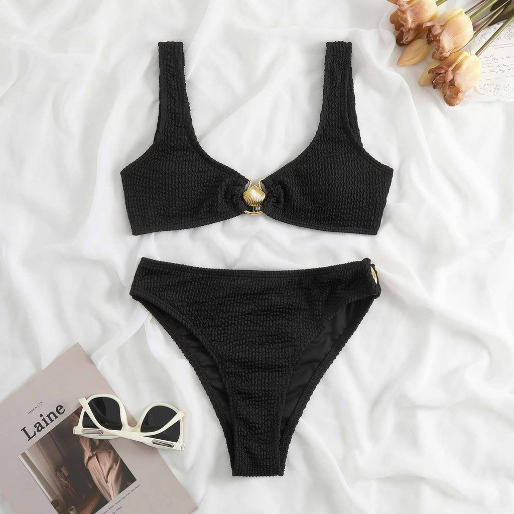 Bikini-Badeanzug für Damen, kontrastfarben, Muschel-Design, sexy, zweiteilig