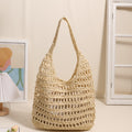Grand sac à bandoulière en paille grande capacité pour femme, sac fourre-tout ajouré, sac en paille portable, sac tissé pour vacances à la mer et plage