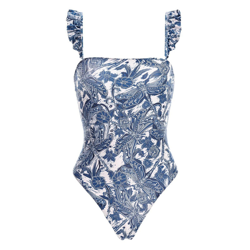 Flying Edge One Piece Damen Bademode Europäischer, französischer Retro-Badeanzug zur Bauchkaschierung Chiffon-Strandkleid