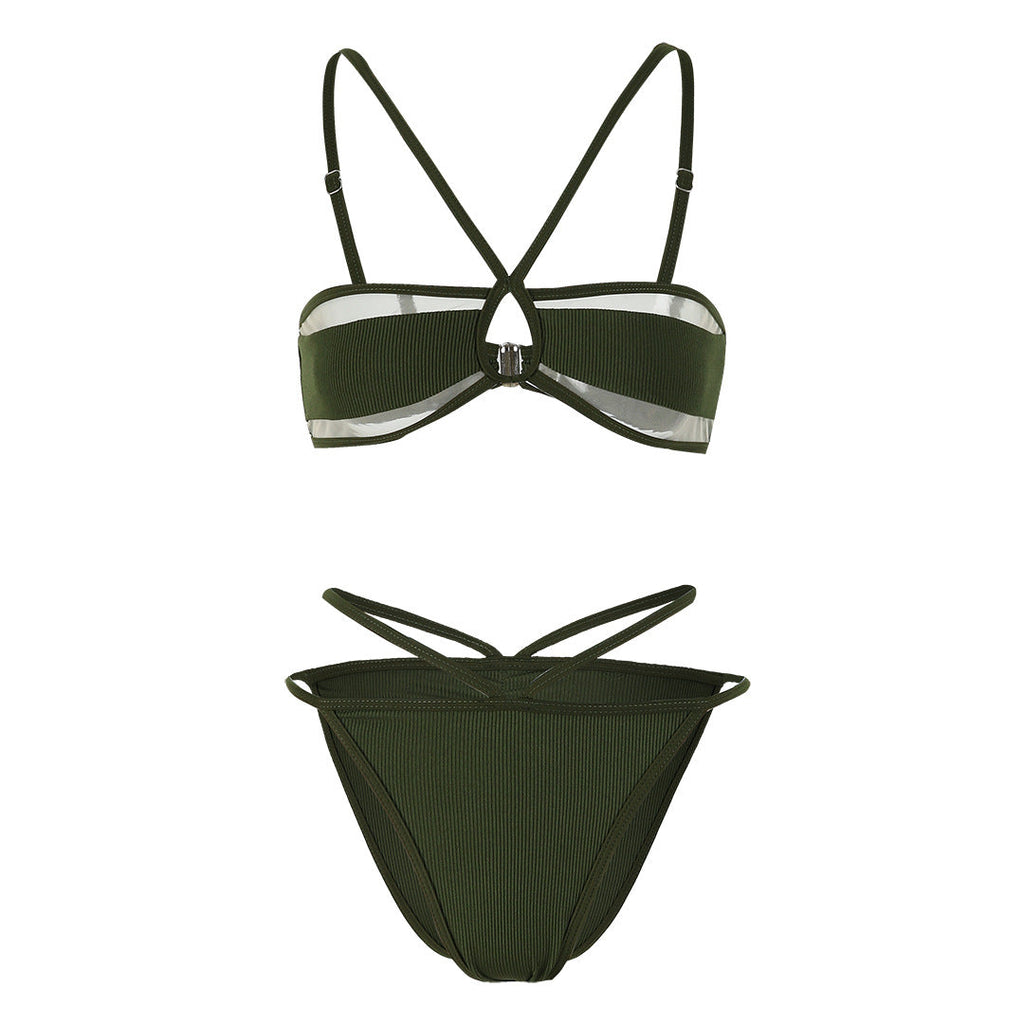 Mini Bikini Trois Pièces Couleur Unie Sexy Split Maillot de Bain Femme Bikini