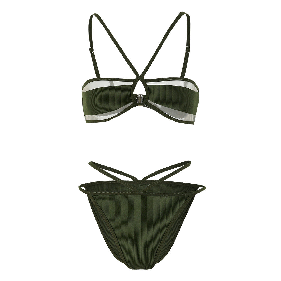 Mini Bikini Trois Pièces Couleur Unie Sexy Split Maillot de Bain Femme Bikini