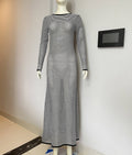 Robe longue d'été sexy en maille à rayures, tricotée et ajourée, pour les vacances à la plage, style chemisier.