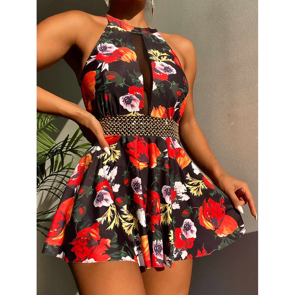 Maillot de Bain Conservateur Imprimé Maillot de Bain Femme Robe de Plage Une Pièce