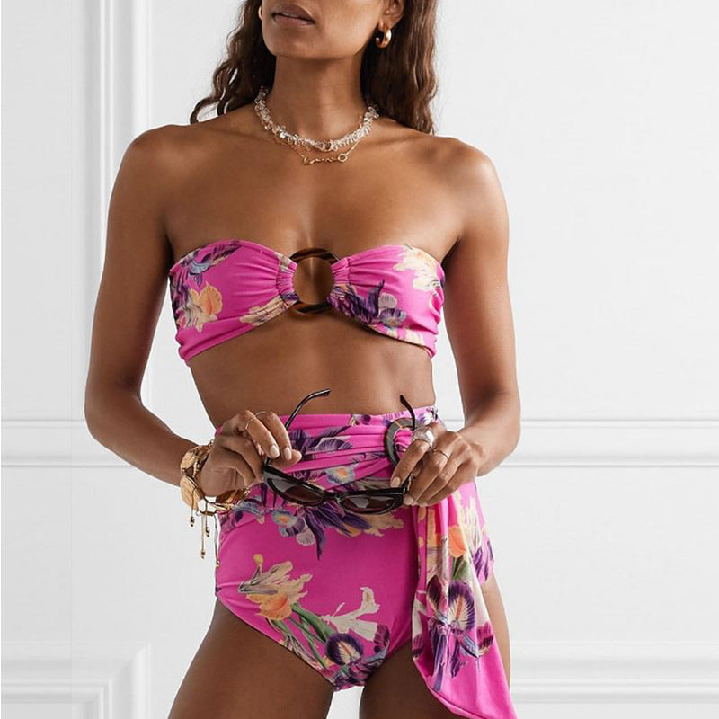 Maillot de bain sexy deux pièces imprimé lacé pour femme