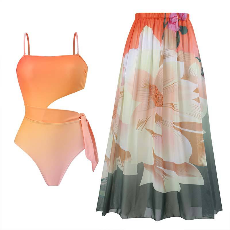 Einteiliger Badeanzug Damen Eng Anliegend Schlankmachend Retro Gebunden Badeanzug Anzug Chiffon Badeanzüge