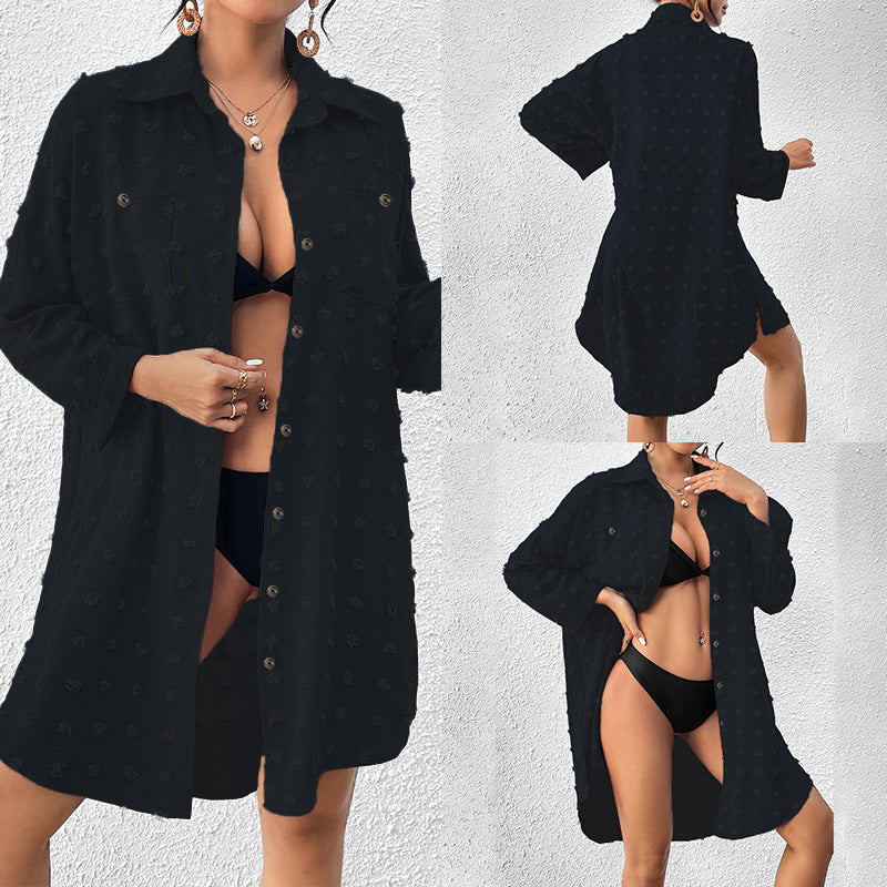 Urlaub Sonnenschutz Kleidung Damen Strandjacke Strand-Cover-Up Hemd mit Knopfleiste Badeanzug Überwurf