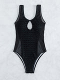 Badeanzug Damen Einfarbig Sexy Durchsichtiges Mesh Hohle Ausgeschnittene Siamesische Bikini