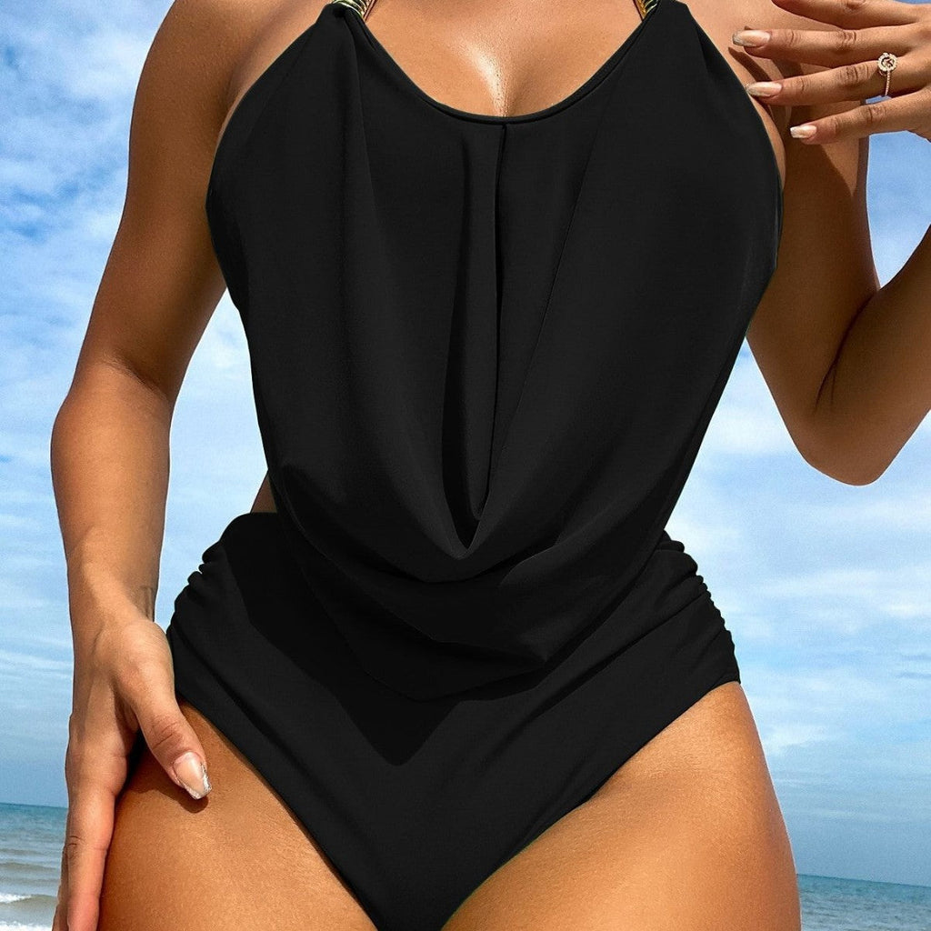 Einfarbiger Strand-Bikini-Badeanzug, sexy Neckholder-Badeanzug zum Schnüren für Damen