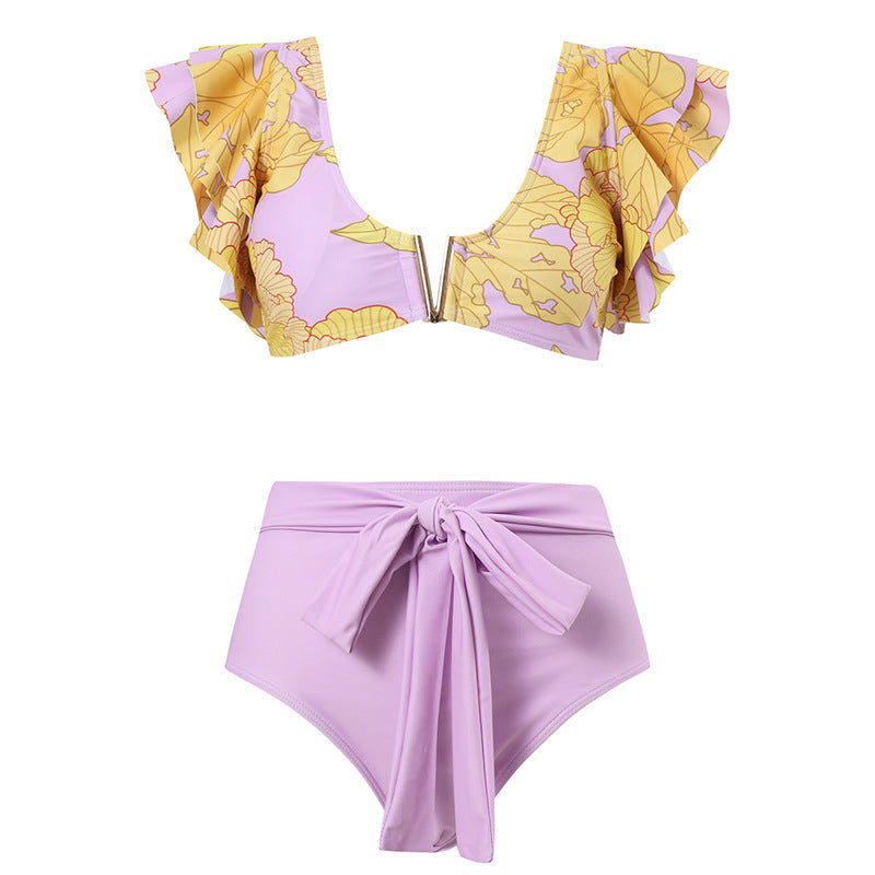 Französischer Retro-Einteiler Badeanzug für Damen, Frühlings-Urlaub Strandkleid, Dreiteiliger Bikini