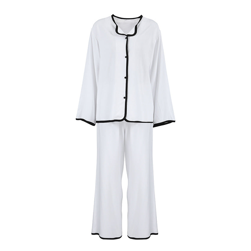 Pyjama Confortable Femme à Manches Longues et Pantalon, Patchwork Contraste de Couleurs Modales, Vêtement d'Intérieur Automne