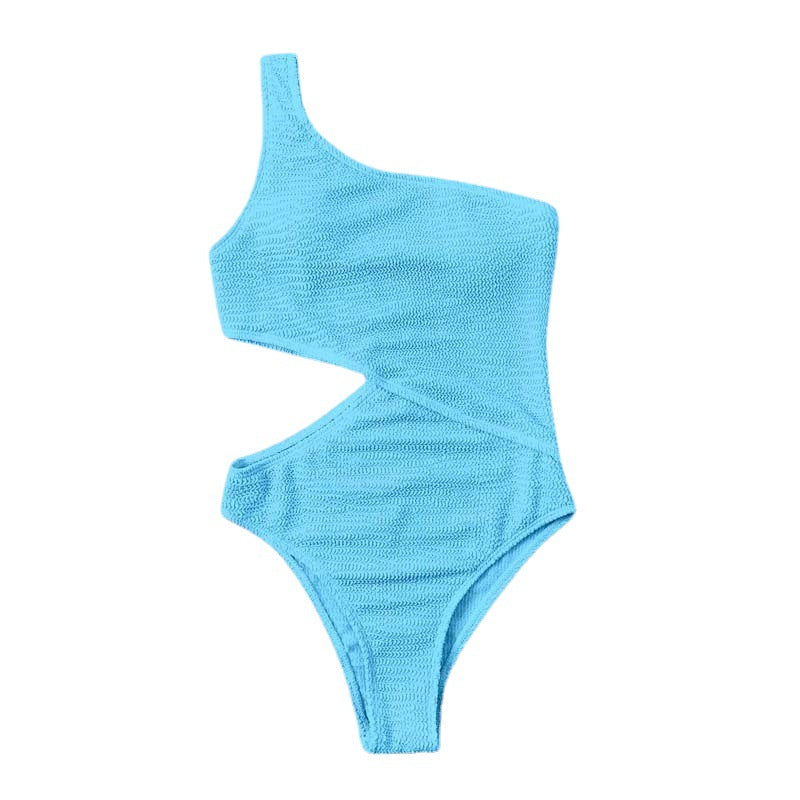 Badeanzug Falten Chambray Sexy Siamesischer Ein-Schulter-Bikini Damen-Badeanzug