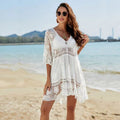 Spitzen-Patchwork bestickte Strandbluse Sexy Urlaub Sonnenschutzhemd Strandüberwurf