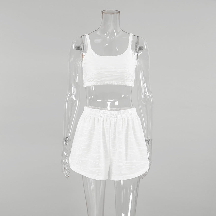 Pyjama Hosenträger Gestreift Spaghettiträger Shorts Zweiteilige Sets Gestrickt Einfarbig Sommer Damen Homewear