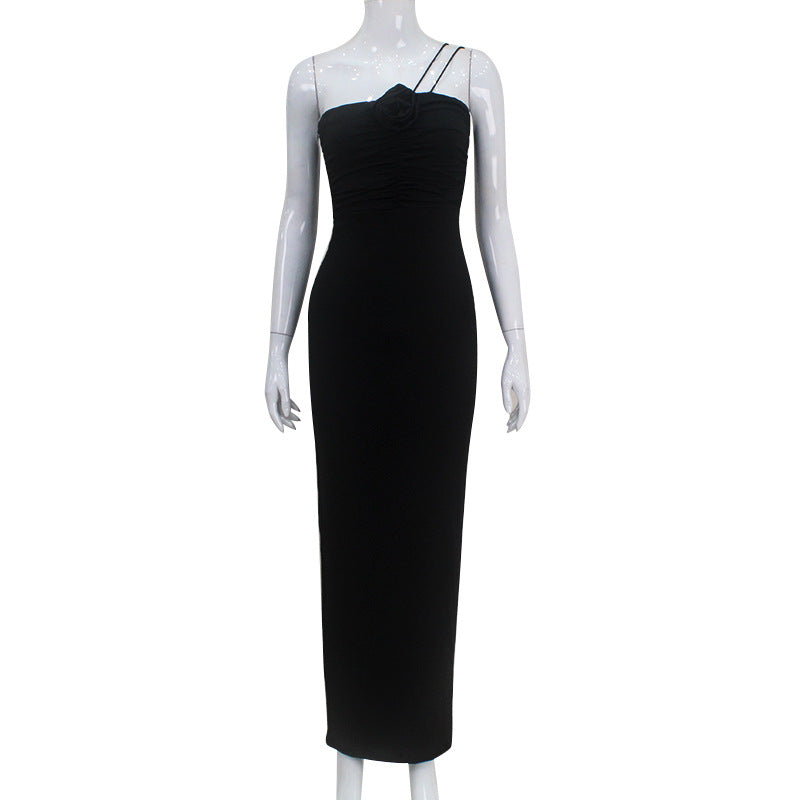 Robe Femme Française Sexy à Bretelles Fines, Plissée, Florale en Relief, Élégante et Pure, Moulante