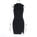 Robe de soirée sexy fendue sans manches coupe slim pour le printemps