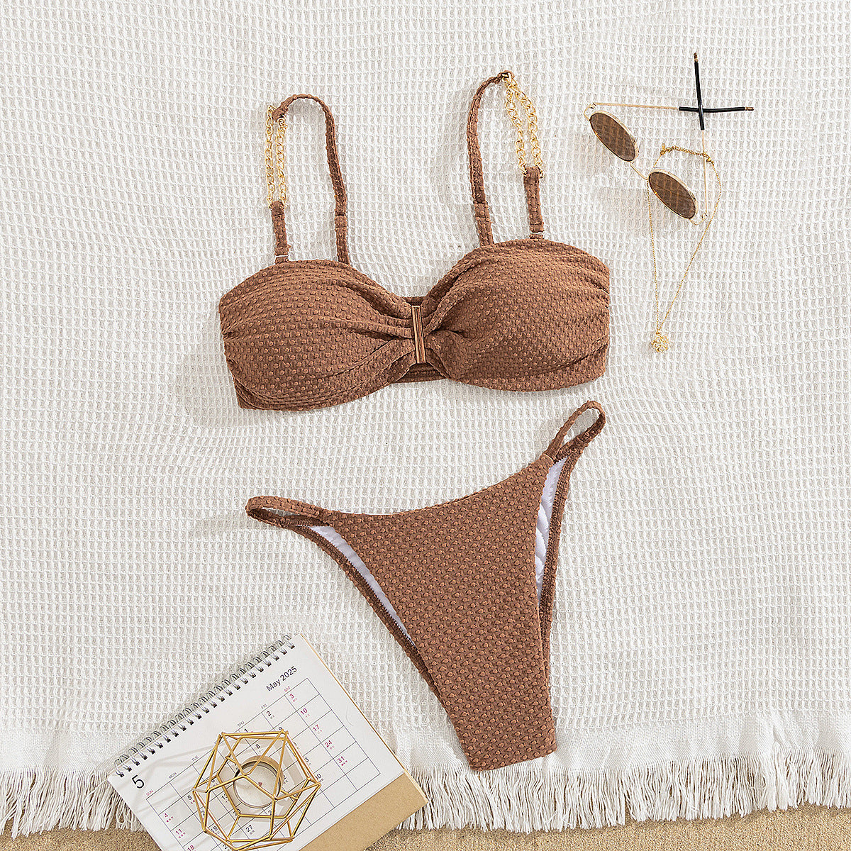 Damen einfarbiges Tube-Top-Bikini, dreiteiliger, sexy Split-Badeanzug, Export-Bikini