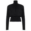 Dunkles, sexy schwarzes Langarm-Oberteil mit hohem Kragen, lässig, kurz, taillenbetont, schlankmachendes Langarm-T-Shirt für Damen, Herbst