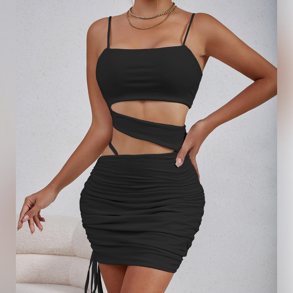 Robe plissée sexy à découpes creuses pour femme