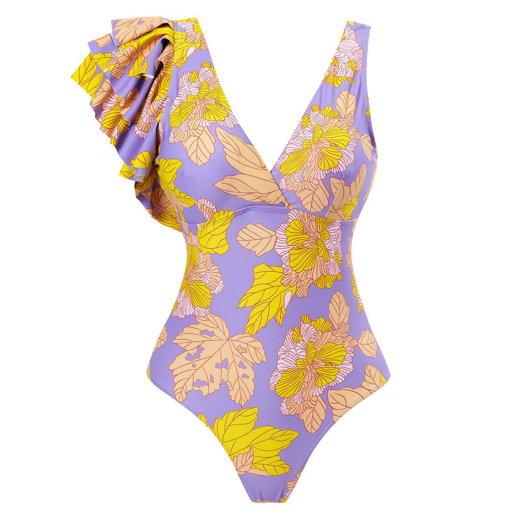 Ensemble Maillot de Bain Vintage Volants Bikini Jupe de Plage en Résille pour Femme Sexy