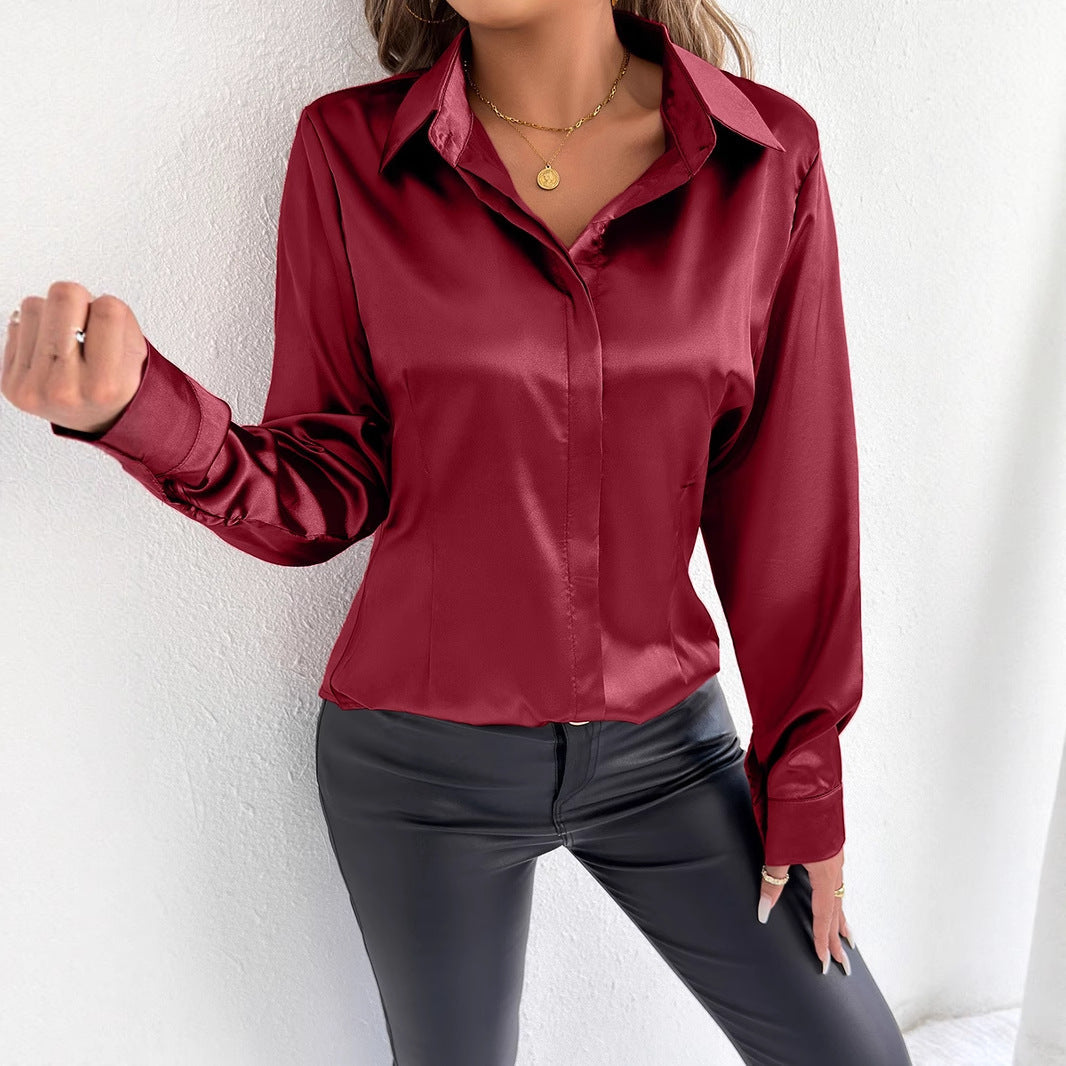 Echtbild Damenbekleidung Satin Sommer Satinhemd Damen Satin Kunstseidenhemd