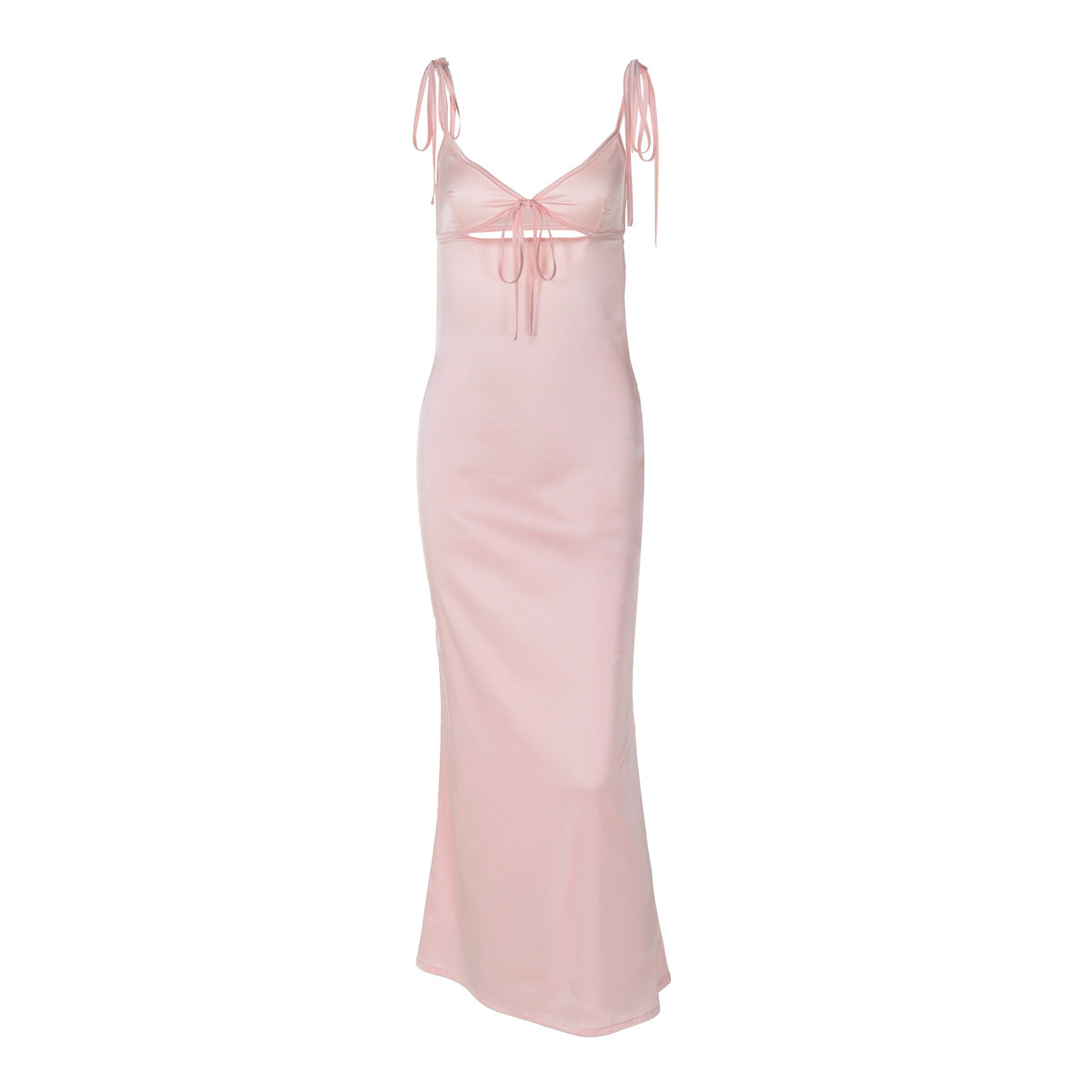 Robe d'été sexy en satin avec col en V et bretelles en dentelle, sans manches, à nouer soi-même pour femme