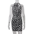 Damenbekleidung Herbst Sexy Neckholder Swing-Kragen Persönlichkeit Zebra-Muster Sexy Hüfttasche Kleid Damen