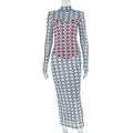 Robe moulante à col roulé et manches longues avec imprimé micro transparent pour femme