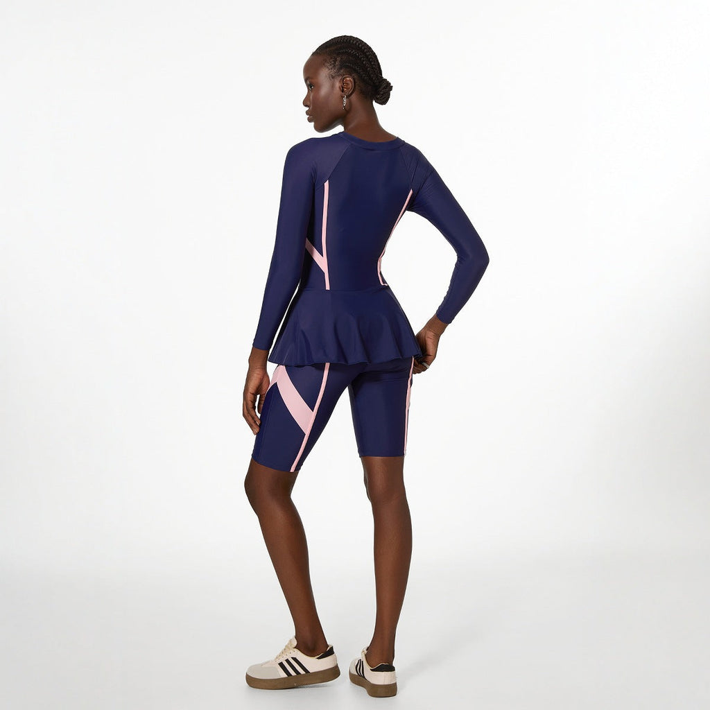 Maillot de bain pour femme - Maillot de bain siamois conservateur - Manches longues - Protection solaire - Maillot de bain spécial printemps musée populaire