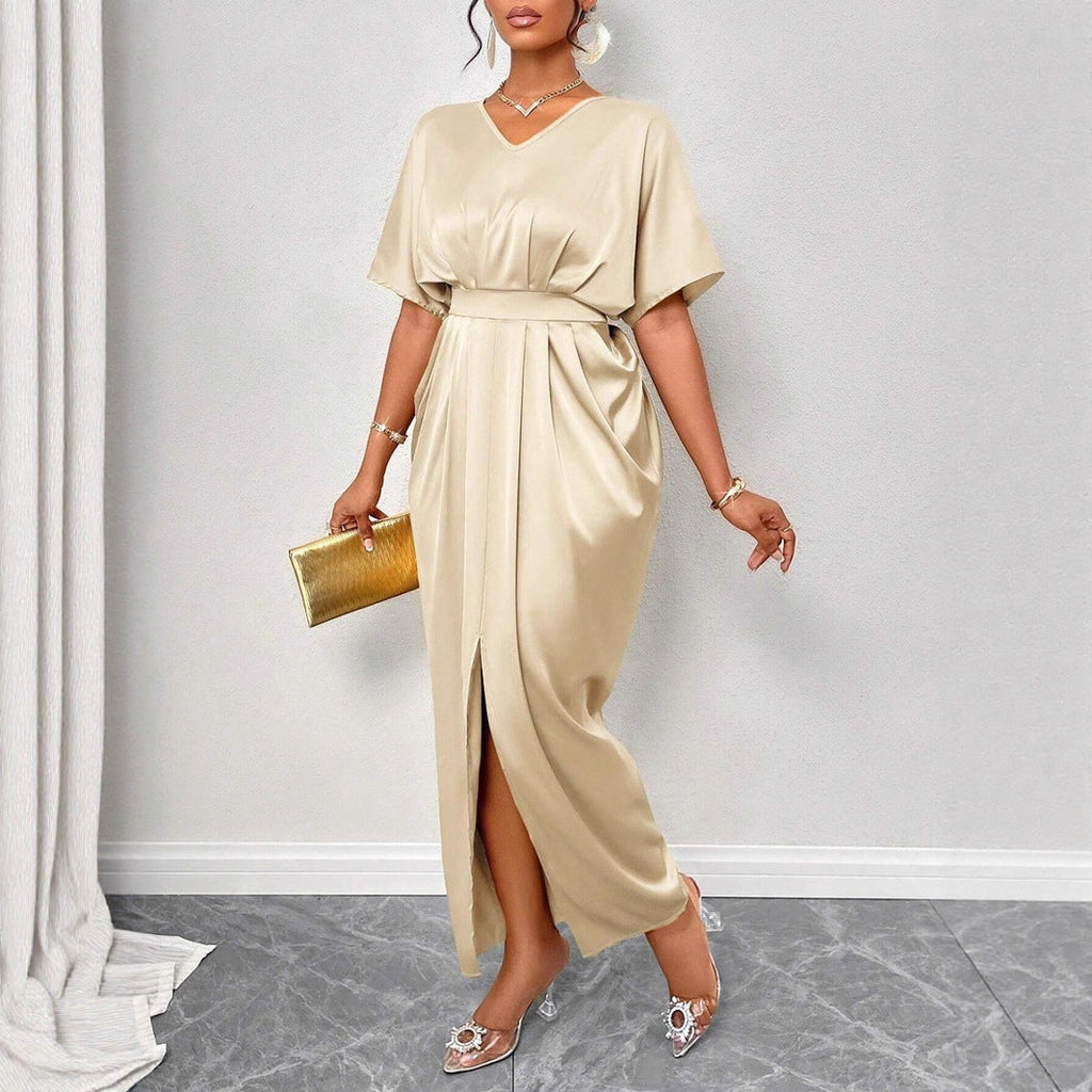 Vêtements pour femmes Robe en satin de début d'automne Robe de soirée en satin ajustée à la taille Robe longue