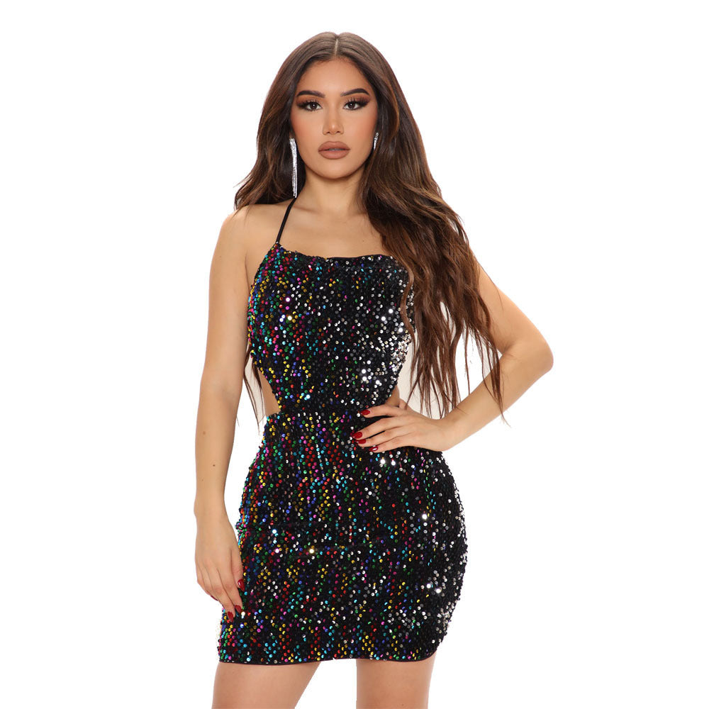 Damen Herbst Winter Trägerloses Rückenfreies Schnür-Pailletten-Etui-Abendkleid Sexy Kleid
