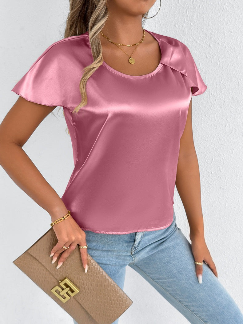 Damenbekleidung Satin Sommer T-Shirt Kurzarm High-End Satin Kunstseide Top