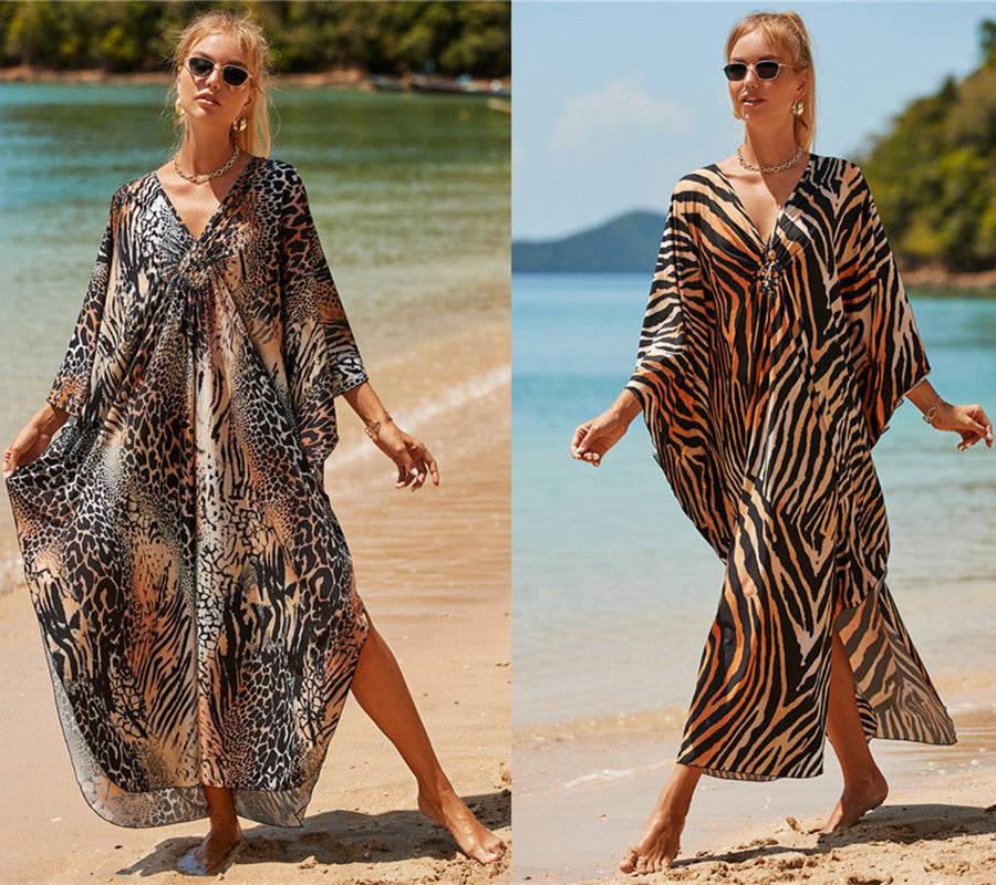 Elastischer Strand-Kimono mit Aufdruck, sexy, locker, gewebt, für den Urlaub