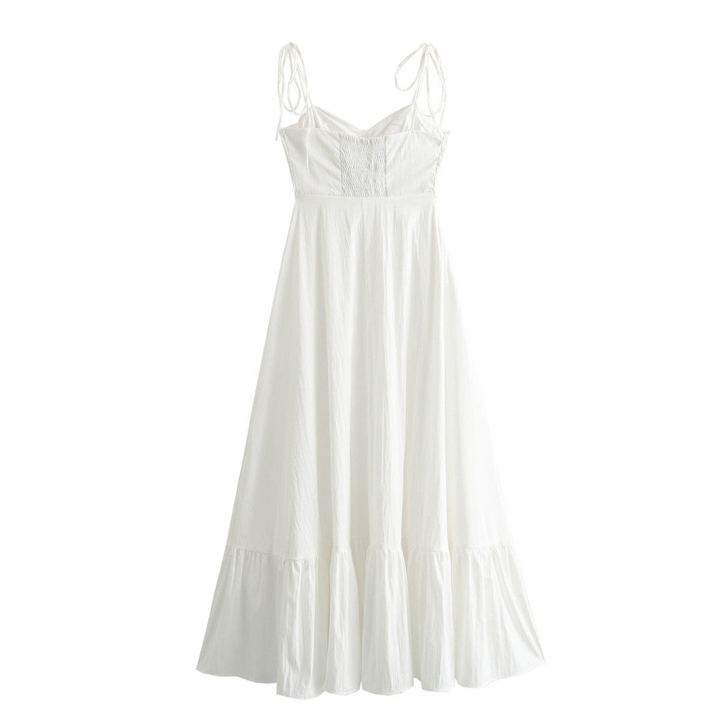 Robe bustier amincissante sans manches en popeline laminée décorée pour femme - Collection été