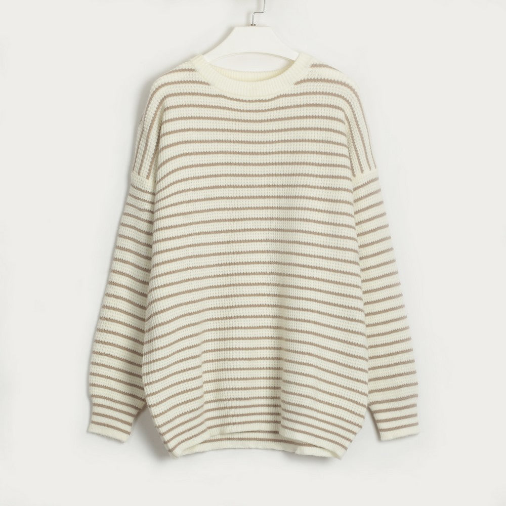 Damen Kleidung Gestreift All-Match Rundhals T-Shirt Einfacher Lässiger Lockerer Pullover