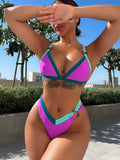 Damen Bikini einfarbig sexy zweiteilig Schwimmanzug Triangelbeutel Badeanzug