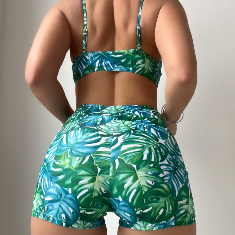 Bikini-Badeanzug mit Tropenpflanzenmuster