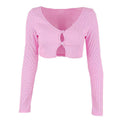 Frühling Sexy V-Ausschnitt Langarm Cardigan Ultra Kurzes Slim T-Shirt Top für Damen