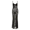 Frühling Sommer Damen Mesh Sexy Durchsichtig V-Ausschnitt Rückenfrei Schmale Passform Sling-Kleid