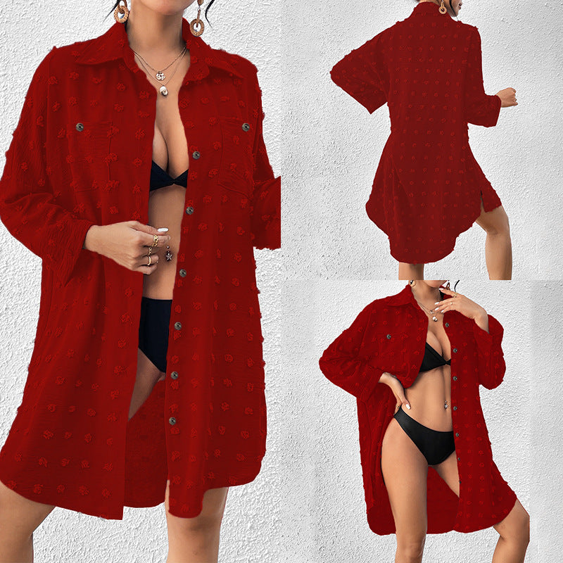 Urlaub Sonnenschutz Kleidung Damen Strandjacke Strand-Cover-Up Hemd mit Knopfleiste Badeanzug Überwurf