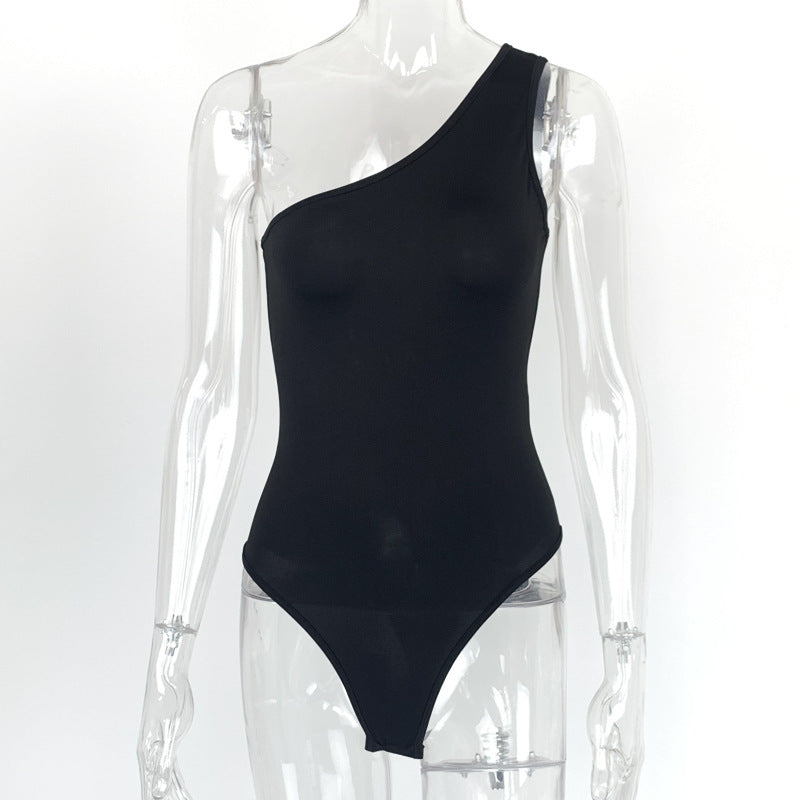 Sommer Damenbekleidung Sexy schulterfreier Einteiler Slim Fit rückenfrei ärmellos diagonaler Kragen Top