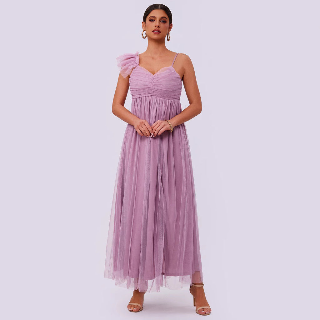 Mesh-Sand-Split-Kleid in Uni-Farbe