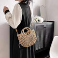 Sac en paille évidé en forme de demi-cercle, sac bandoulière en paille tressé, sac de plage pour femmes
