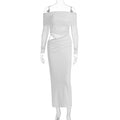 Robe longue sexy pour femme, maille transparente, ajustée, bustier, manches longues