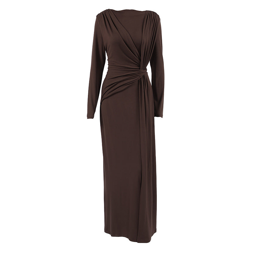 Robe longue française d'automne pour femme, texturée, taille affinante, robe de soirée