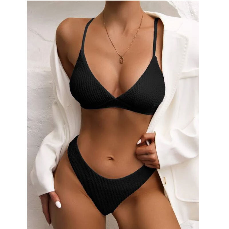 Damen zweiteilige Bademode, gestreift, einfarbig, sexy Bikini-Badeanzug