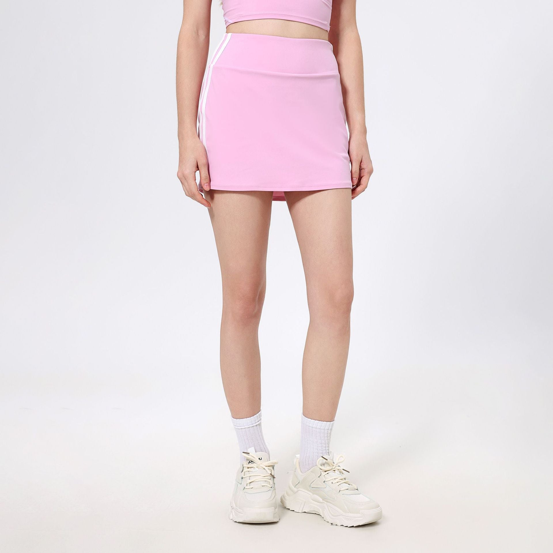 Kontrastfarbe Hohe Taille Laufshorts Rock Damen Faux Zweiteilig Anti-Exposition Badminton Tennis Rock Fitnesshose Yoga Rock