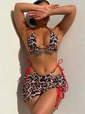 Arrival Dreiteiliger Badeanzug Damen Doppelseitiger Leopardenprint Neckholder Bikini Badeanzug Sommer Strand