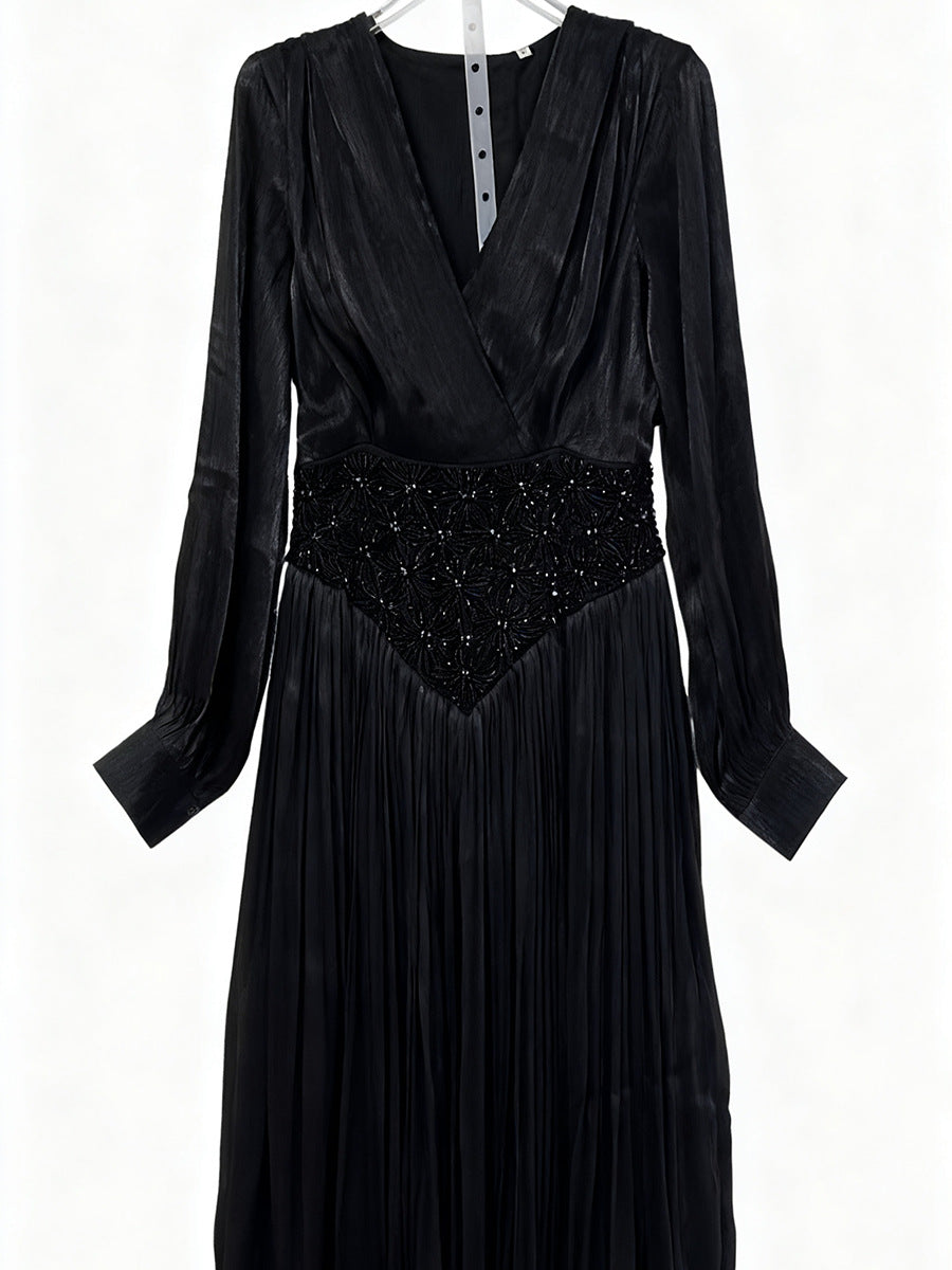 Elegantes Langarm-Kleid in Uni-Farbe mit Rautenmuster, Herbstkleid, hochwertiges figurbetontes Damenkleid mit Taillenbetonung