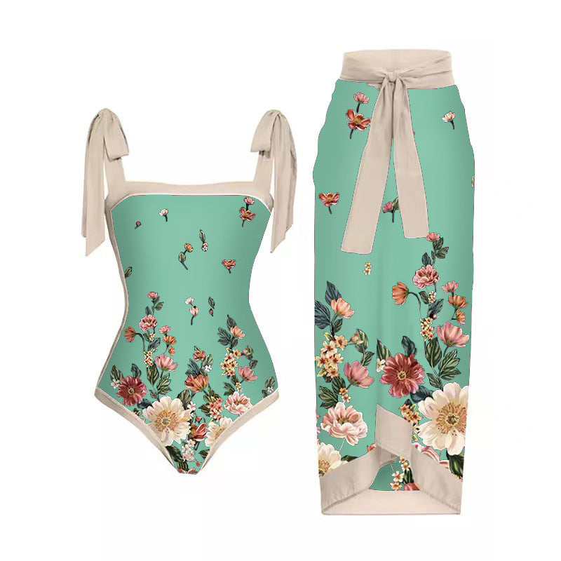 Maillot de bain deux pièces en maille avec impression numérique de type robe fourreau pour femme