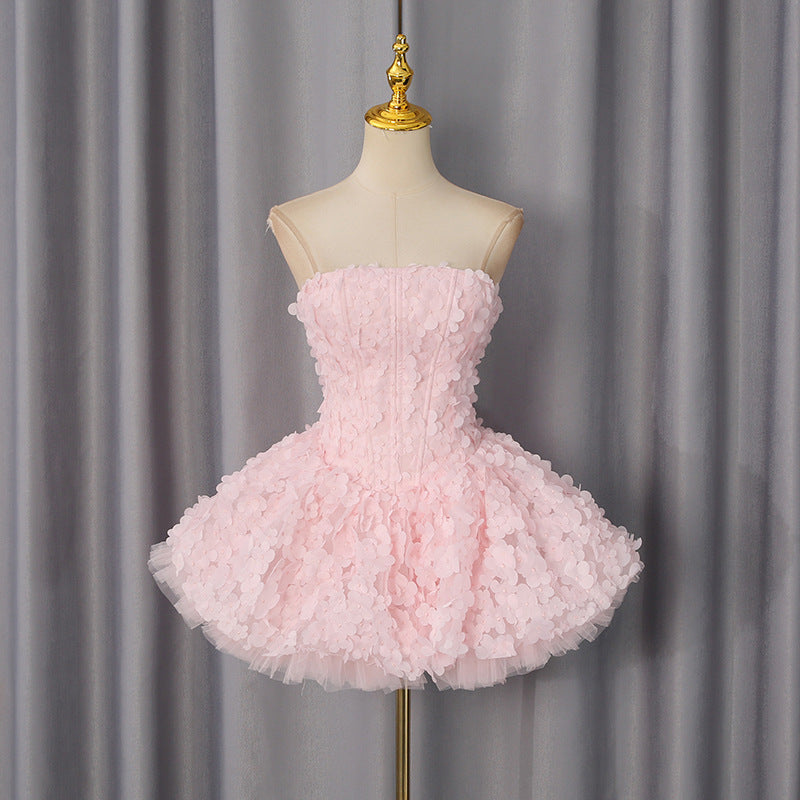 Robe florale printemps élégante, bustier doux, taille affinée, travail lourd, pour femme